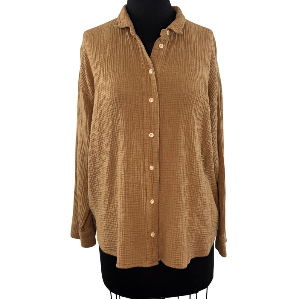 Madewell Lightspun Painter Seed Khaki Shirt Cotton Crinkled Button-Up L Large